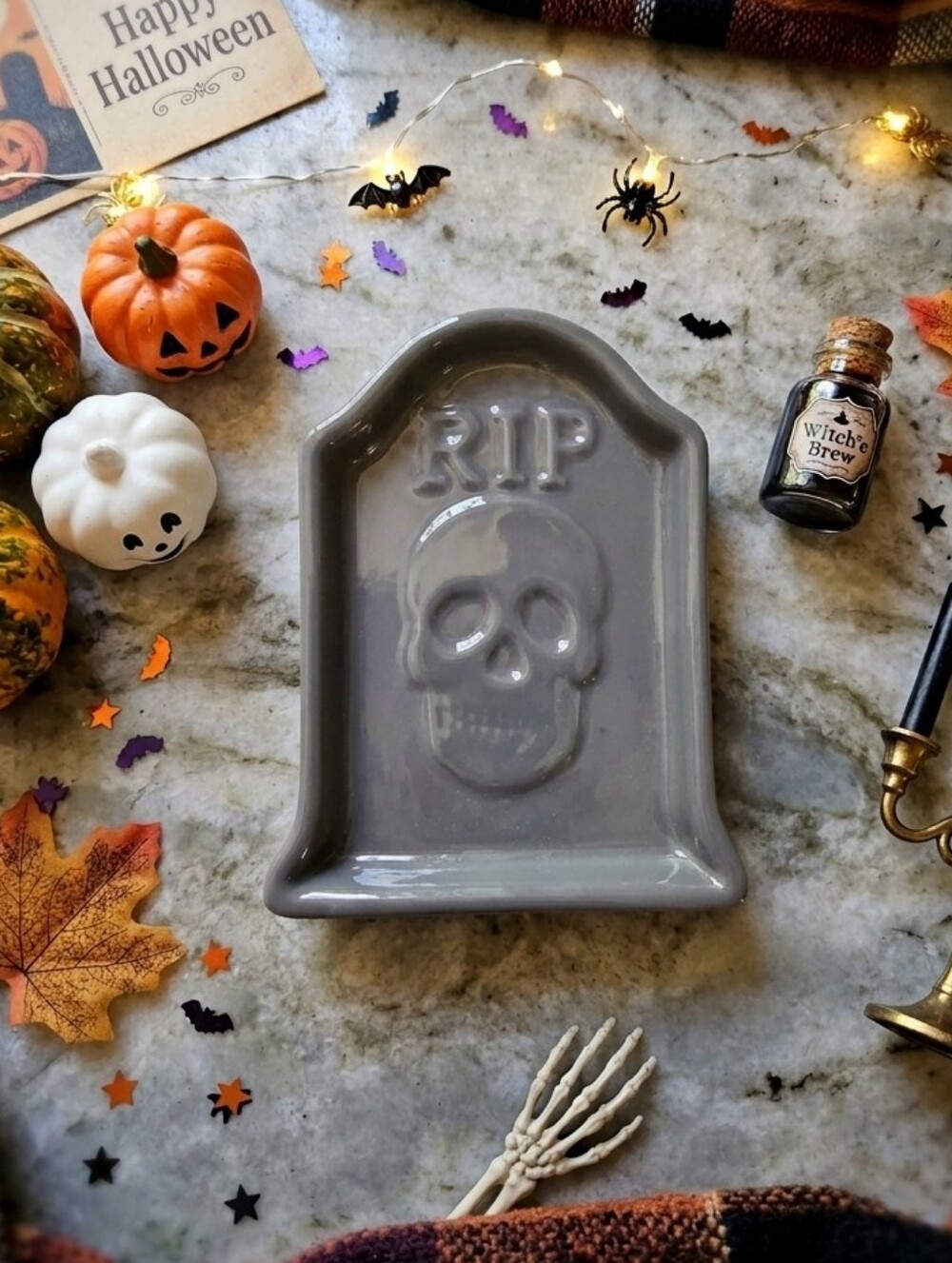 New Halloween Gray RIP Tombstone Trinket Dish Gravestone
